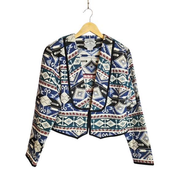 Side Saddle Vintage Western Patterned Tapestry Cotton Blazer Jacket Size Large - Picture 1 of 4